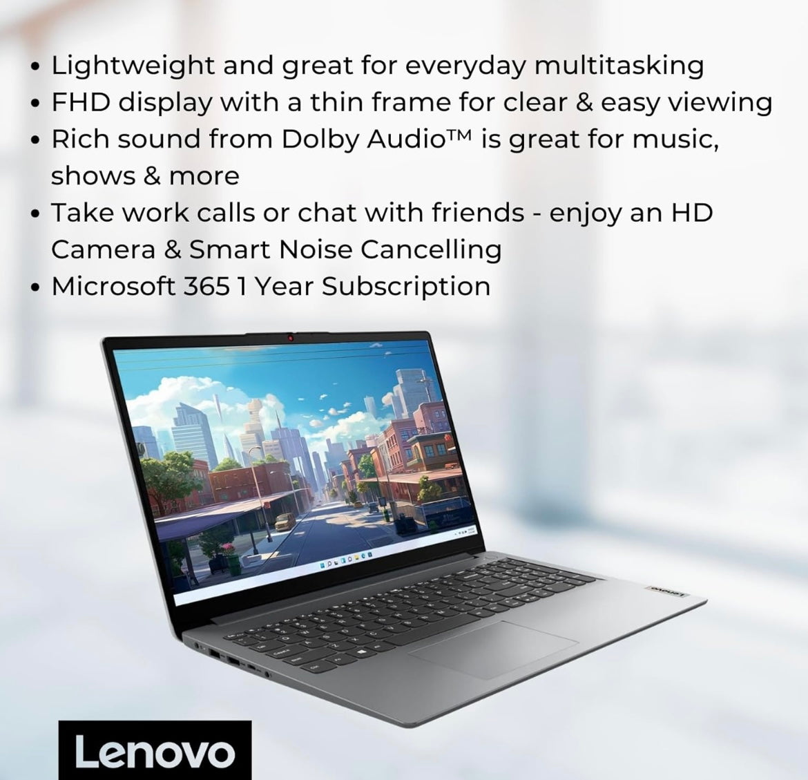 Lenovo Ideapad 1 15.6" HD Laptop | AMD Athlon Silver 7120U Processor | 4GB RAM DDR5| 128GB SSD | AMD Radeon Graphics | Windows 11 Home | Grey | Bundle with USB 3.0 Hub
