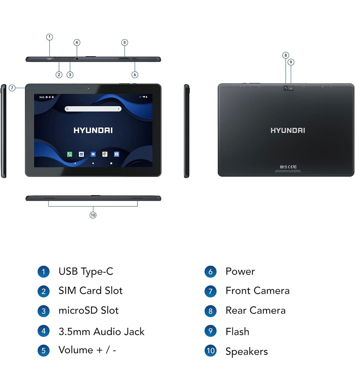 HYUNDAI HyTab Plus, 10 Inch IPS Display, 4G LTE (T-Mobile only), WiFi, Quad-Core Processor, 2GB RAM, 32GB Storage, Dual Camera, Android 10 Go, 5000 mAh Battery - Graphite