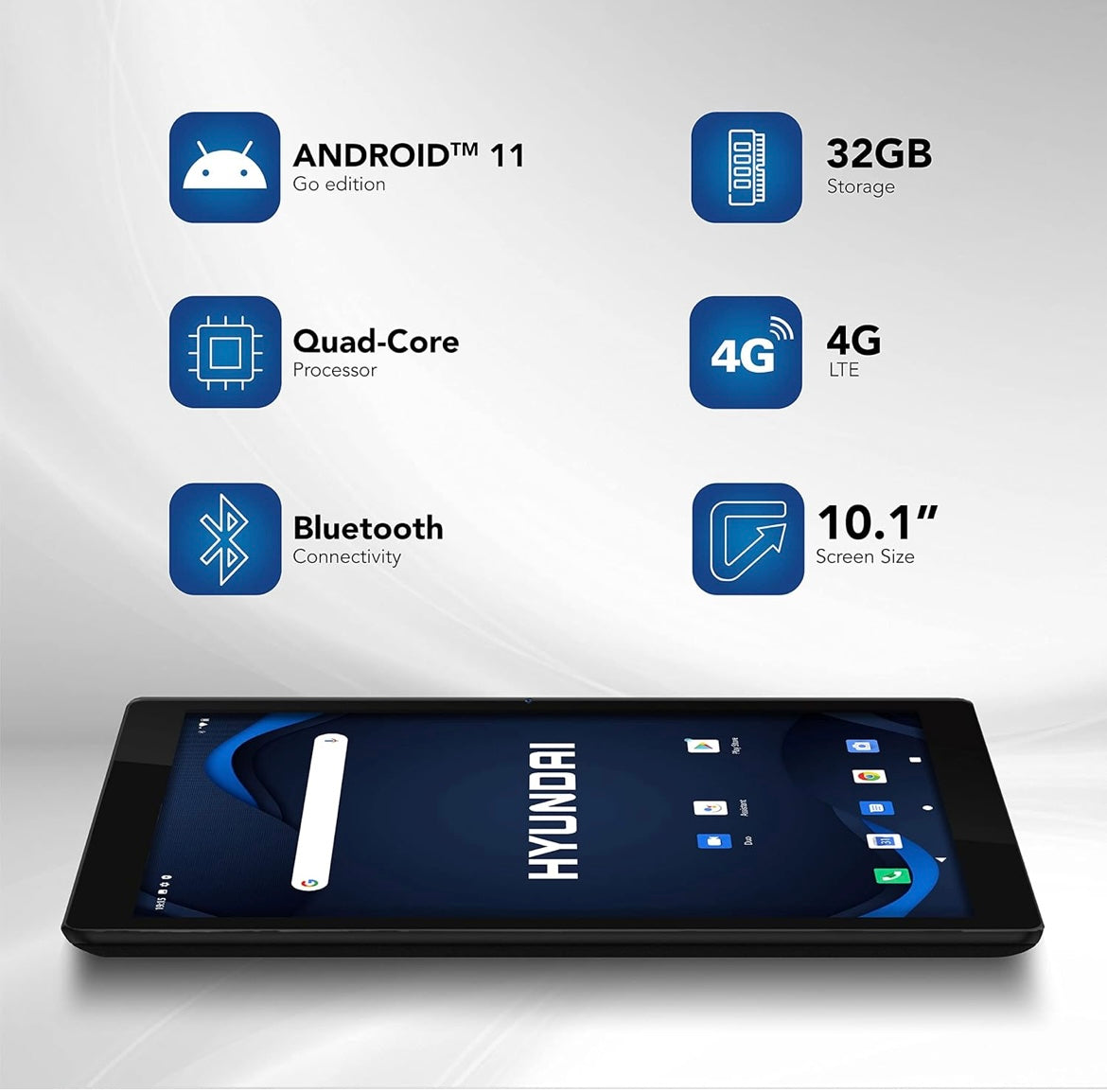 HYUNDAI HyTab Plus, 10 Inch IPS Display, 4G LTE (T-Mobile only), WiFi, Quad-Core Processor, 2GB RAM, 32GB Storage, Dual Camera, Android 10 Go, 5000 mAh Battery - Graphite