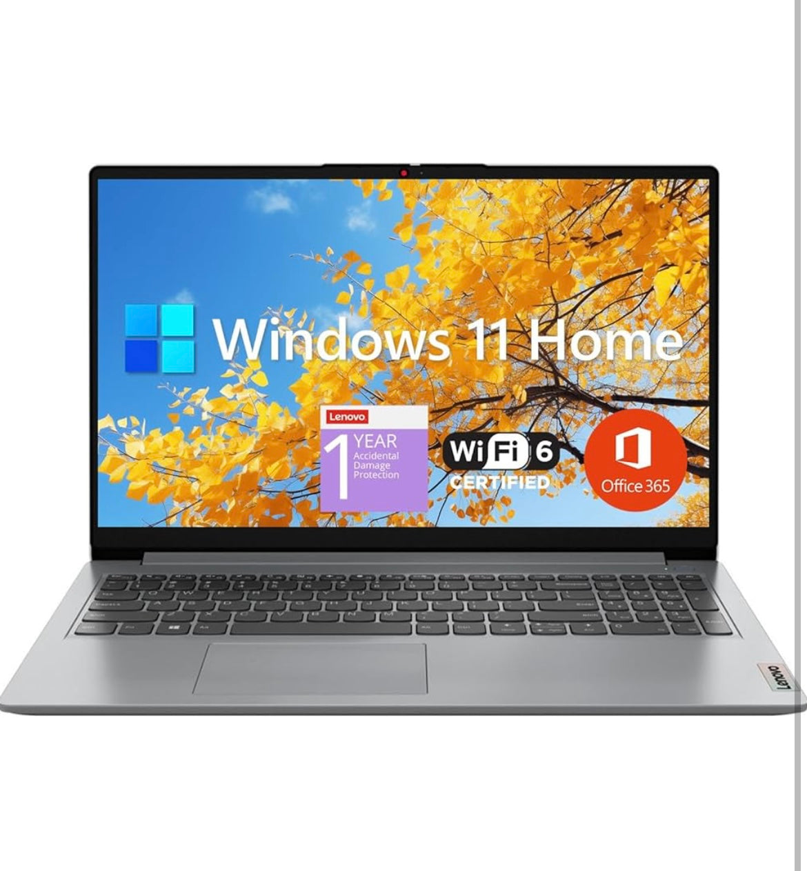 Lenovo Ideapad 1 15.6" HD Laptop | AMD Athlon Silver 7120U Processor | 4GB RAM DDR5| 128GB SSD | AMD Radeon Graphics | Windows 11 Home | Grey | Bundle with USB 3.0 Hub