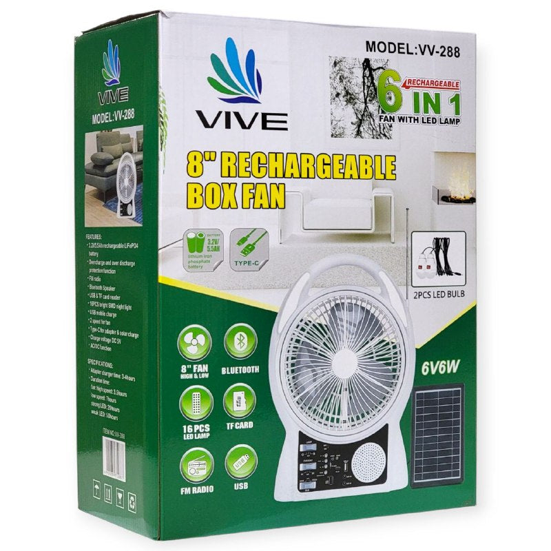 6 in 1 Functions - Fan, MP3 Player, Radio, Phone Charger, Lights, Bluetooth