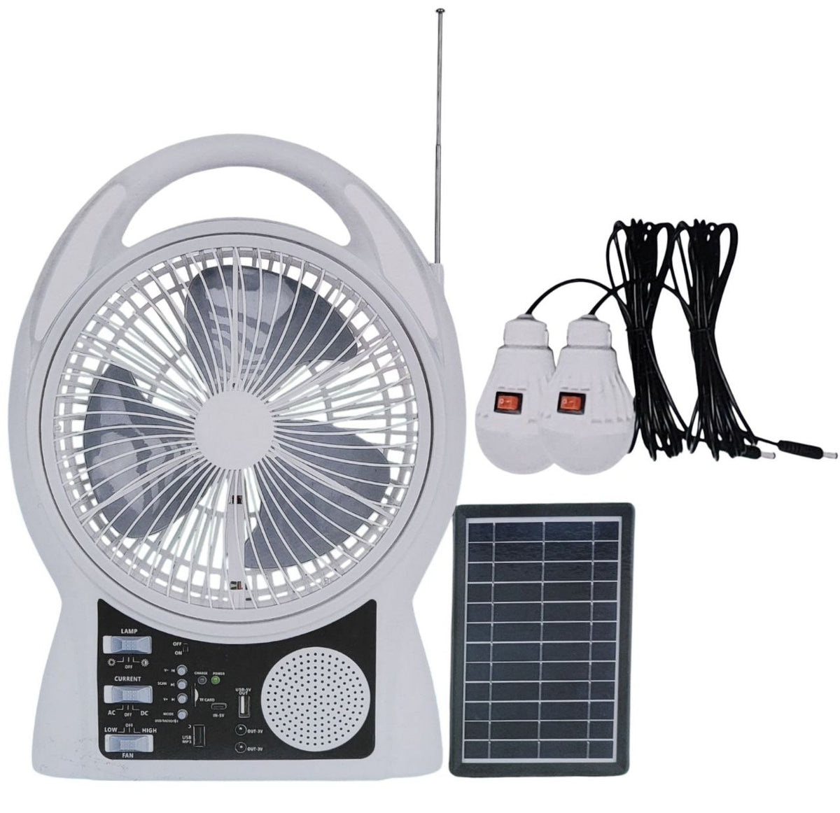 6 in 1 Functions - Fan, MP3 Player, Radio, Phone Charger, Lights, Bluetooth